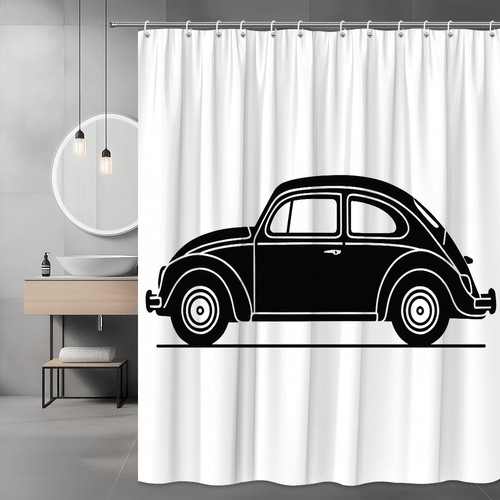 Black car shower curtain - black,