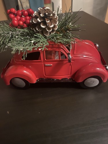 Vintage red metal beetle - metal,